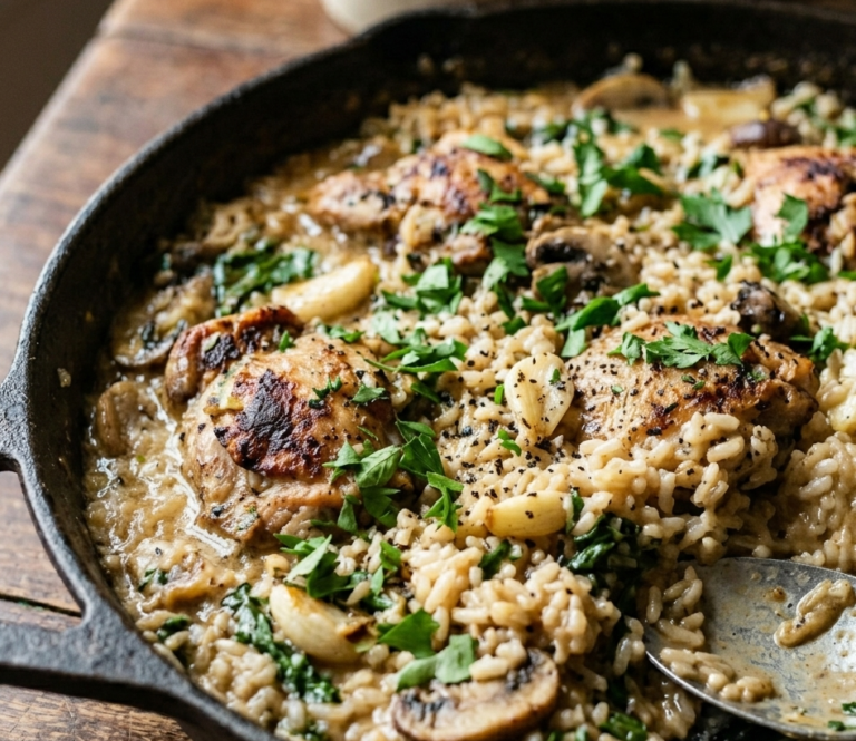 Creamy Garlic Chicken and Rice – Easy One-Pan