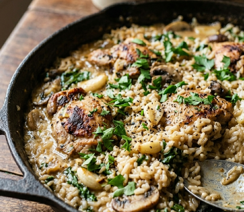 Creamy Garlic Chicken and Rice – Easy One-Pan
