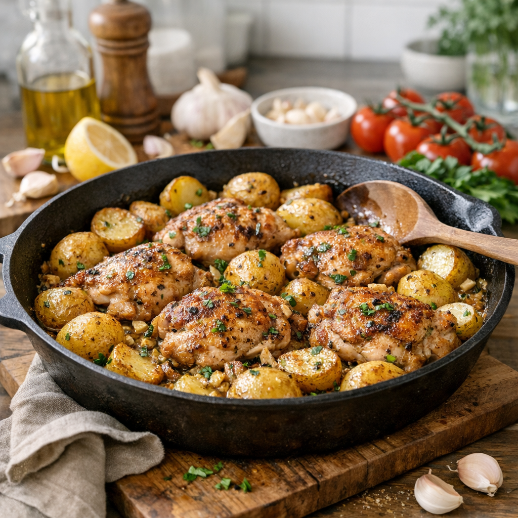 Garlic Chicken and Potatoes Skillet