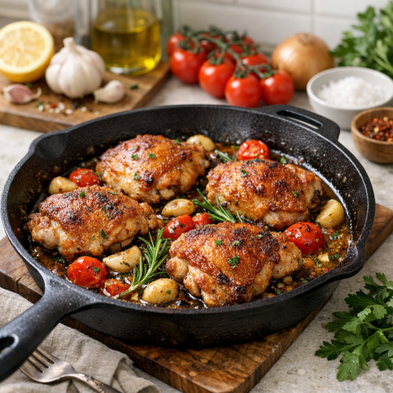 Crispy Chicken Thighs Skillet