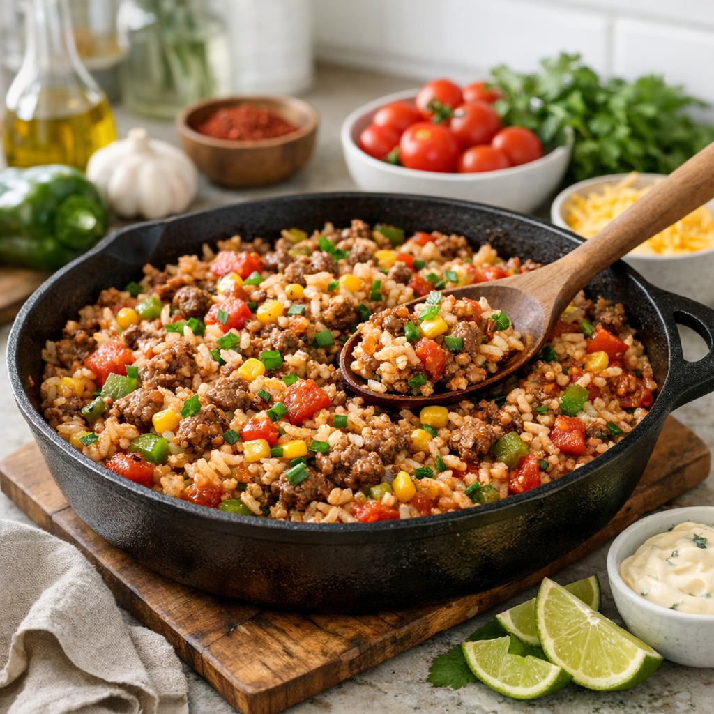 Ground Beef And Rice Skillet