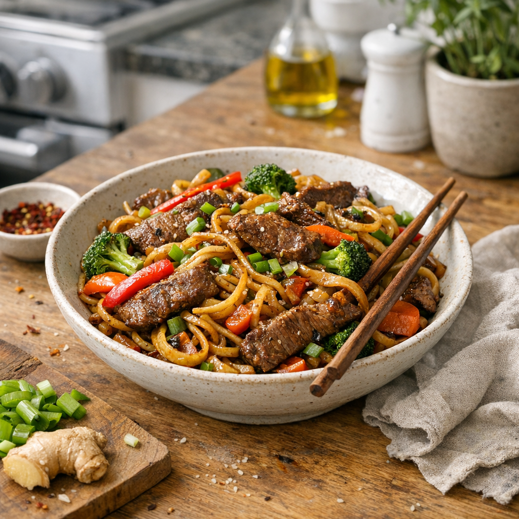 Beef noodle stir fry