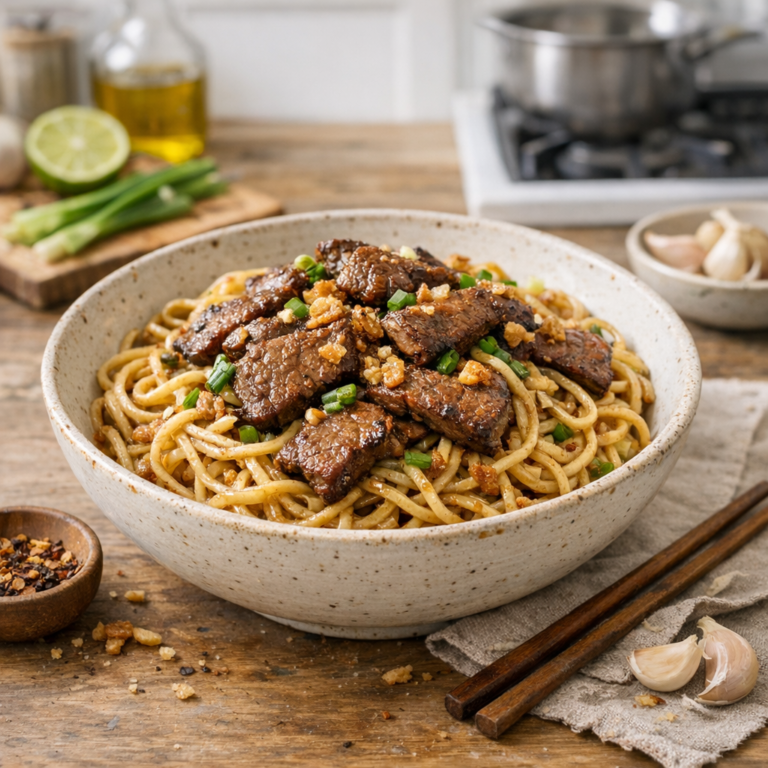 Beef garlic noodles