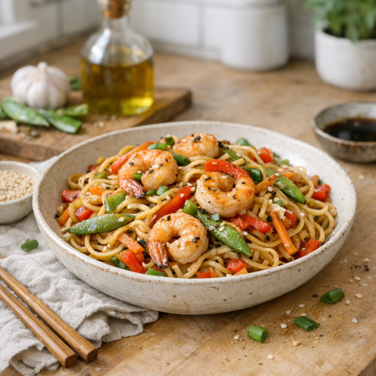 Shrimp noodle stir fry